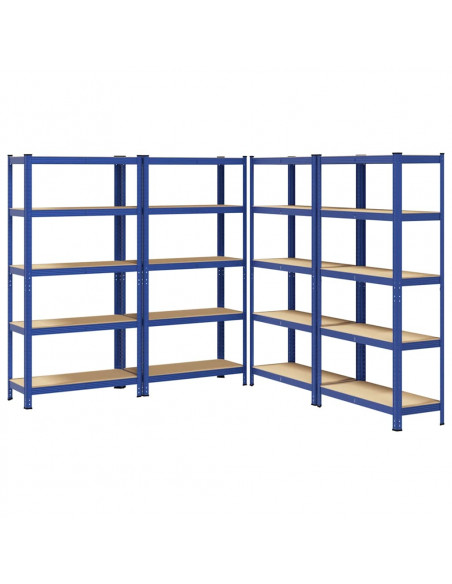 Mensole Portaoggetti 5 Strati 4pz Blu Acciaio Legno Multistrato