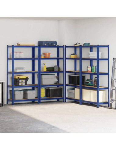 Mensole Portaoggetti 5 Strati 4pz Blu Acciaio Legno Multistrato