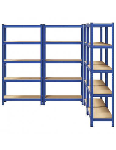 Mensole Portaoggetti 5 Strati 4pz Blu Acciaio Legno Multistrato