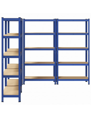 Mensole Portaoggetti 5 Strati 4pz Blu Acciaio Legno Multistrato