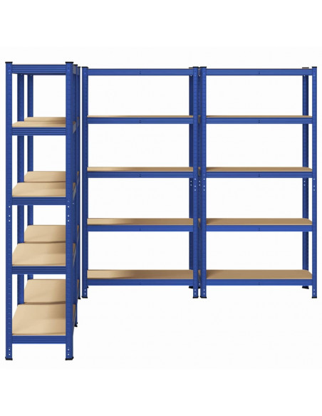 Mensole Portaoggetti 5 Strati 4pz Blu Acciaio Legno Multistrato