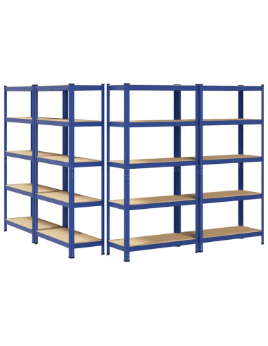 Mensole Portaoggetti 5 Strati 4pz Blu Acciaio Legno Multistrato
