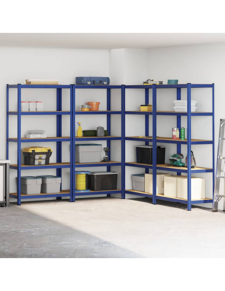 Mensole Portaoggetti 5 Strati 4pz Blu Acciaio Legno Multistrato
