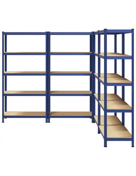 Mensole Portaoggetti 5 Strati 4pz Blu Acciaio Legno Multistrato