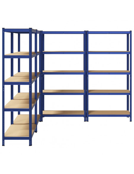 Mensole Portaoggetti 5 Strati 4pz Blu Acciaio Legno Multistrato