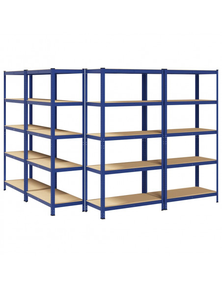 Mensole Portaoggetti 5 Strati 4pz Blu Acciaio Legno Multistrato