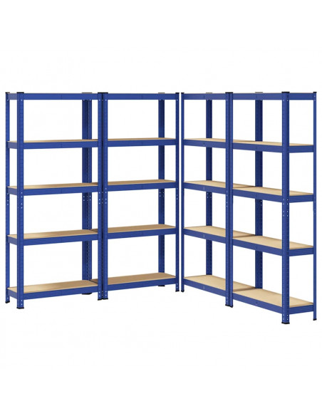 Mensole Portaoggetti 5 Strati 4pz Blu Acciaio Legno Multistrato