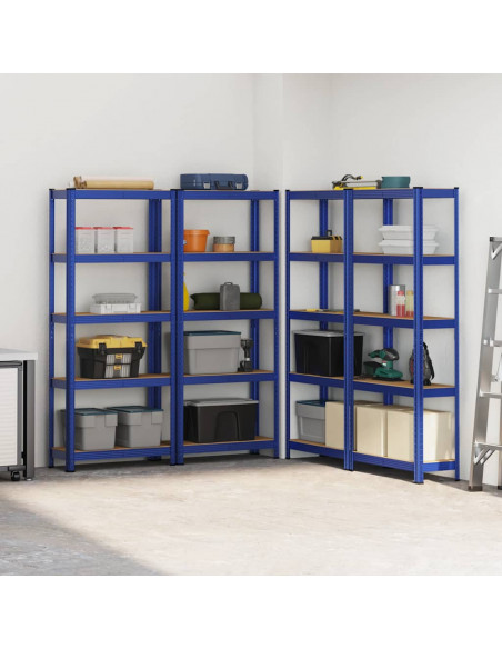 Mensole Portaoggetti 5 Strati 4pz Blu Acciaio Legno Multistrato