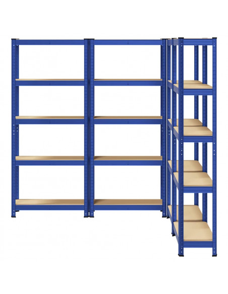 Mensole Portaoggetti 5 Strati 4pz Blu Acciaio Legno Multistrato