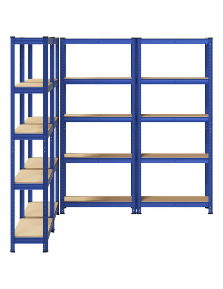 Mensole Portaoggetti 5 Strati 4pz Blu Acciaio Legno Multistrato