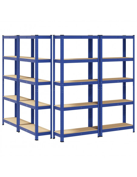 Mensole Portaoggetti 5 Strati 4pz Blu Acciaio Legno Multistrato