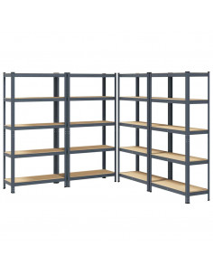 Mensole Portaoggetti 5 Strati 4pz Antracite in Acciaio e Legno