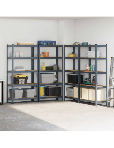 Mensole Portaoggetti 5 Strati 4pz Antracite in Acciaio e Legno