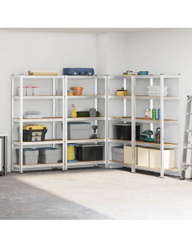 Mensole Portaoggetti 5 Strati 4 pz Argento in Acciaio e Legno