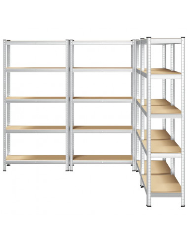 Mensole Portaoggetti 5 Strati 4 pz Argento in Acciaio e Legno