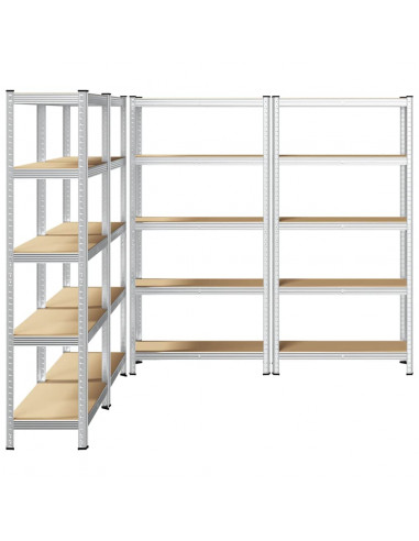 Mensole Portaoggetti 5 Strati 4 pz Argento in Acciaio e Legno