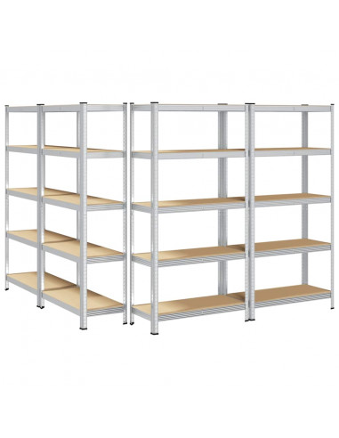 Mensole Portaoggetti 5 Strati 4 pz Argento in Acciaio e Legno