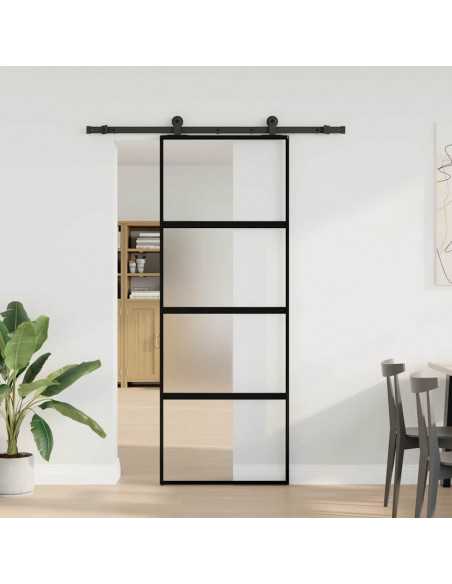 Porta Scorrevole Ferramenta 76x205 cm Vetro Temperato Alluminio