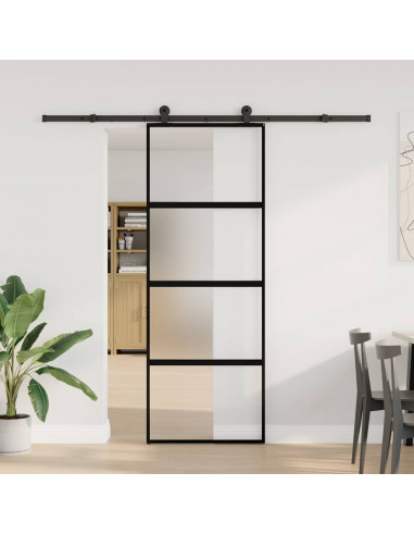 Porta Scorrevole Ferramenta 76x205 cm Vetro Temperato Alluminio