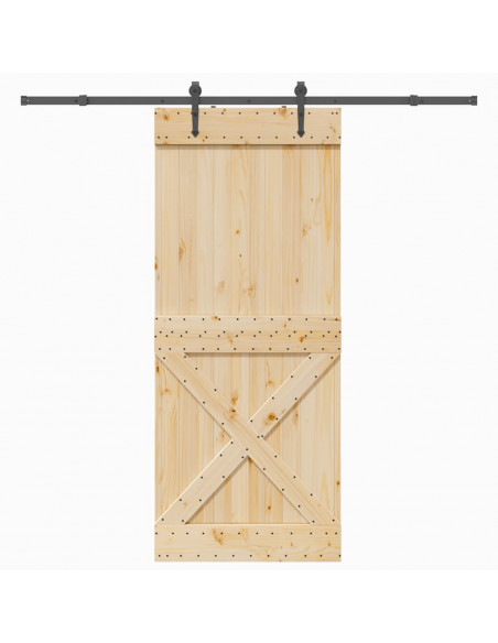 Porta Scorrevole con Set Hardware 95x210 cm Legno Massello Pino