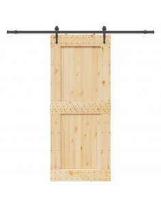 Porta Scorrevole con Set Hardware 95x210 cm Legno Massello Pino