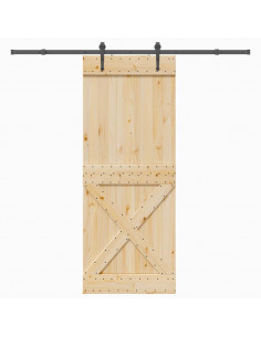 Porta Scorrevole con Set Hardware 90x210 cm Legno Massello Pino