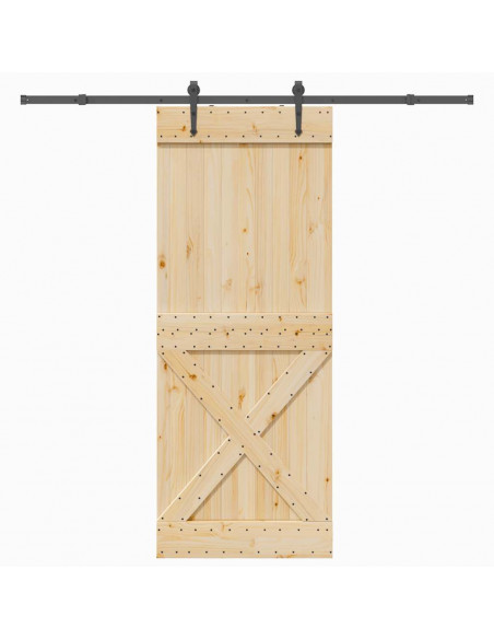 Porta Scorrevole con Set Hardware 90x210 cm Legno Massello Pino