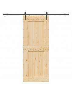 Porta Scorrevole con Set Hardware 90x210 cm Legno Massello Pino