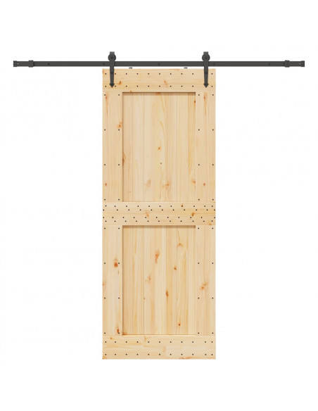 Porta Scorrevole con Set Hardware 90x210 cm Legno Massello Pino