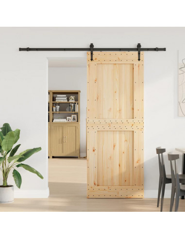 Porta Scorrevole con Set Hardware 90x210 cm Legno Massello Pino