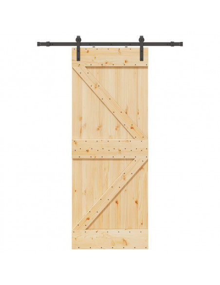 Porta Scorrevole con Set Hardware 80x210 cm Legno Massello Pino