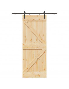 Porta Scorrevole con Set Hardware 80x210 cm Legno Massello Pino