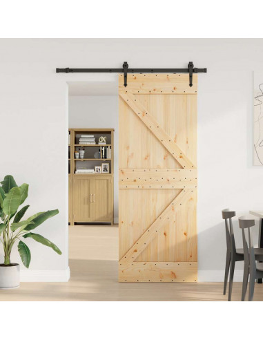 Porta Scorrevole con Set Hardware 80x210 cm Legno Massello Pino