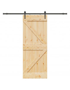 Porta Scorrevole con Set Hardware 80x210 cm Legno Massello Pino