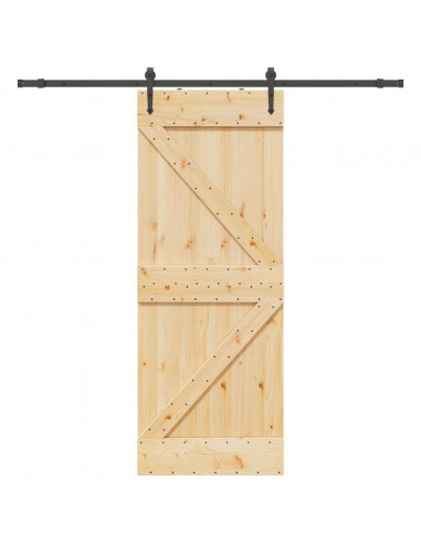 Porta Scorrevole con Set Hardware 80x210 cm Legno Massello Pino