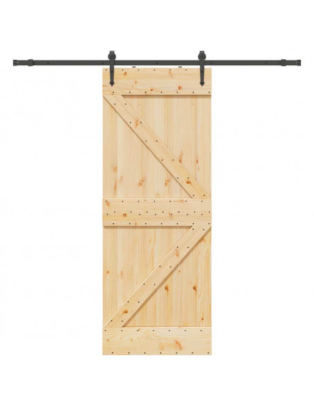 Porta Scorrevole con Set Hardware 80x210 cm Legno Massello Pino