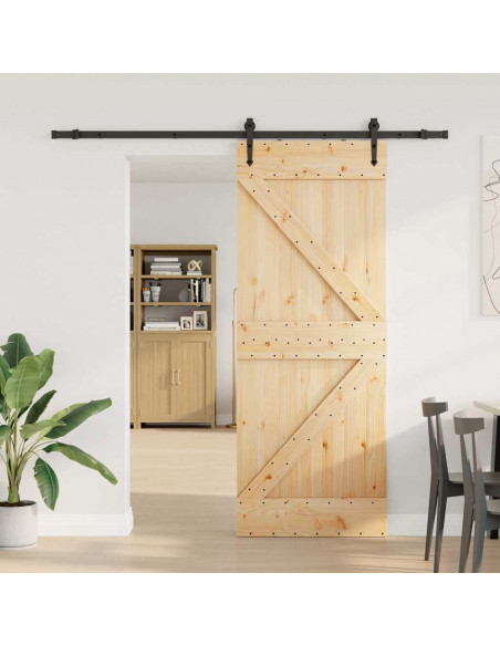 Porta Scorrevole con Set Hardware 80x210 cm Legno Massello Pino