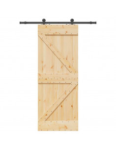 Porta Scorrevole con Set Hardware 80x210 cm Legno Massello Pino