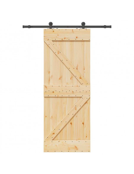 Porta Scorrevole con Set Hardware 80x210 cm Legno Massello Pino
