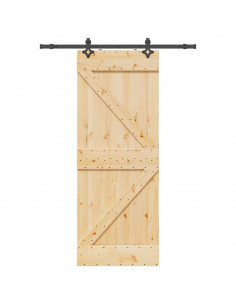 Porta Scorrevole con Set Hardware 80x210 cm Legno Massello Pino