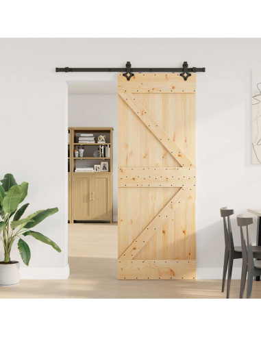 Porta Scorrevole con Set Hardware 80x210 cm Legno Massello Pino