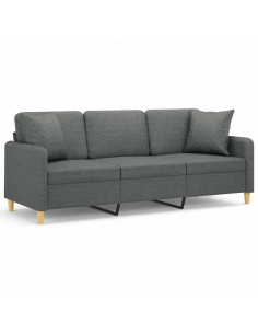 Divano a 3 Posti con Cuscini Grigio Scuro 180 cm in Tessuto