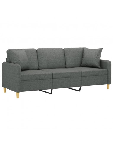 Divano a 3 Posti con Cuscini Grigio Scuro 180 cm in Tessuto