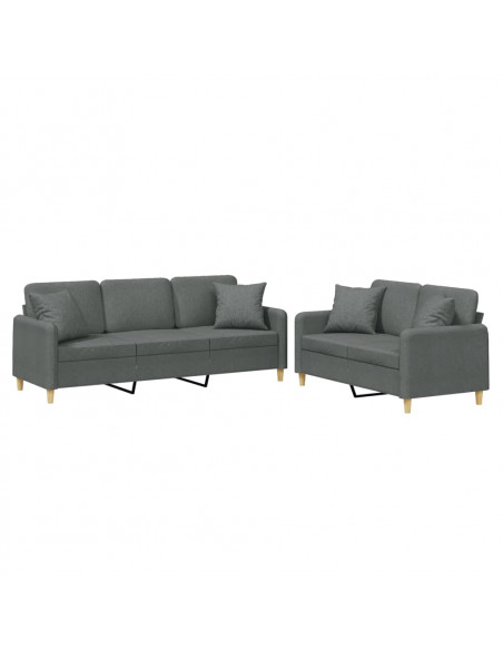 Set di Divani 2 pz con Cuscini Grigio Scuro in Tessuto