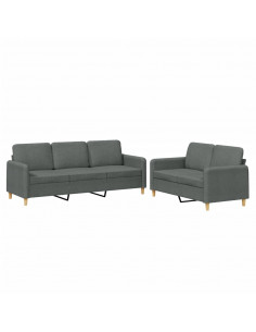 Set di Divani 2 pz con Cuscini Grigio Scuro in Tessuto