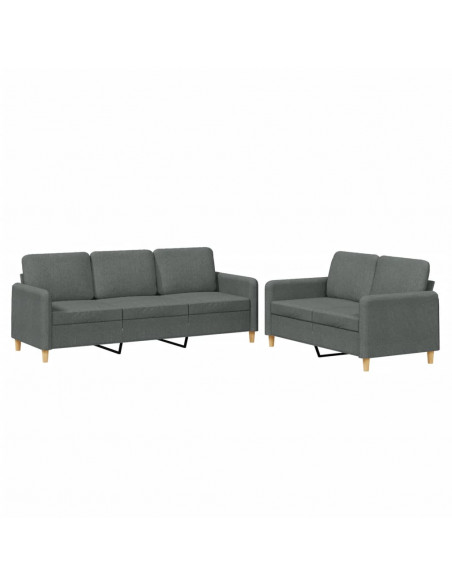 Set di Divani 2 pz con Cuscini Grigio Scuro in Tessuto