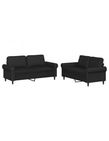 Set di Divani 2 pz con Cuscini Nero in Similpelle