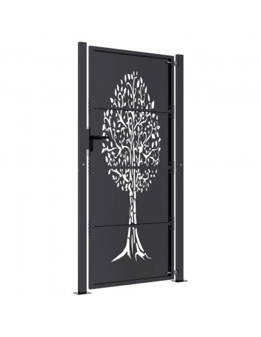 Cancello Giardino Antracite 105x180 cm in Acciaio Design Albero