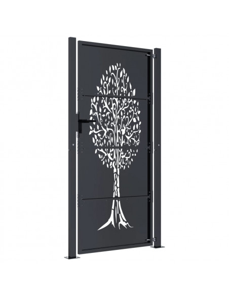 Cancello Giardino Antracite 105x180 cm in Acciaio Design Albero