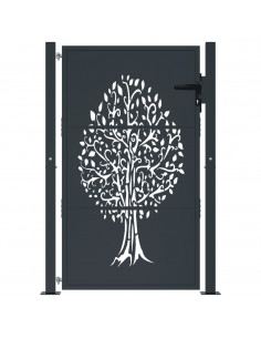 Cancello da giardino antracite 100x150 cm in acciaio con design ad albero 2
